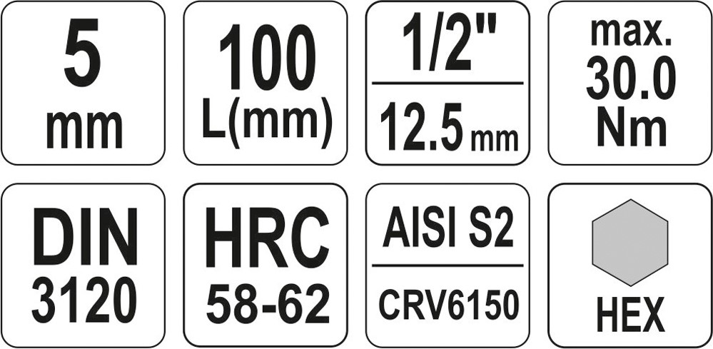 1/2'' Šestihranný klíč 5 mm L100 mm