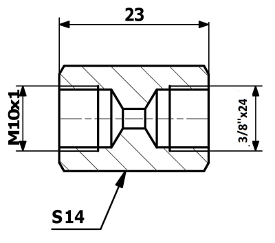 Bromsrörskoppling invändig 10x1 SF + invändig 3/8x24 SF 84-15