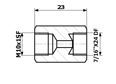 Bromsrörskoppling invändig 10x1 SF + invändig 7/16x24 DF 84-19