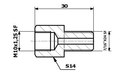 Bromsrörskoppling invändig 10x1,25 SF – utvändig 7/16x24 SF 87-23