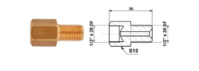Bromsrörskoppling invändig 1/2x20 DF + utvändig 1/2x20 DF