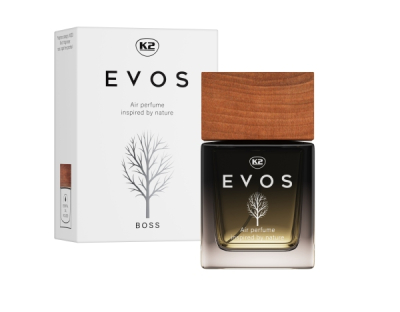 K2 EVOS Boss 50 ml – luxusný parfém do auta, elegantná pánska vôňa, sklenený flakón