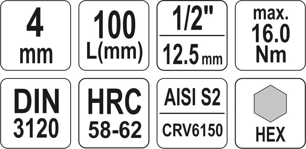 1/2'' 4MM L100MM ŠESTIHRANNÝ KLÍČ