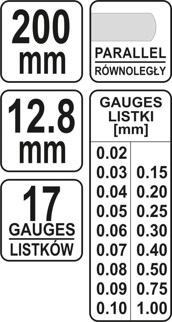 MĚŘIDLO 200 MM 17 LÍSTKŮ 0,02–1 MM