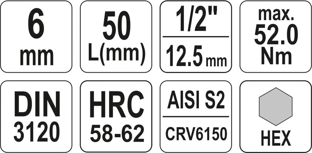 1/2'' 6MM L55MM Šestihranný klíč