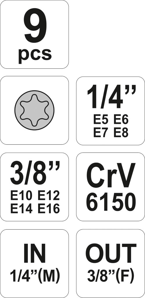 TORX C.V. NÁSTROJE S NÁSTAVCEM E5-E16 9 KS.