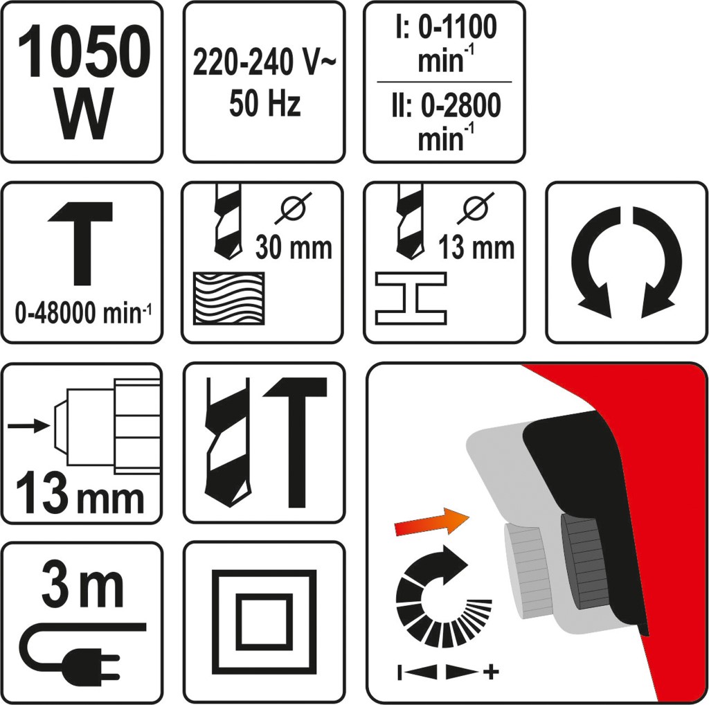 1050W DVOURYCHLOSTNÍ VRTÁK