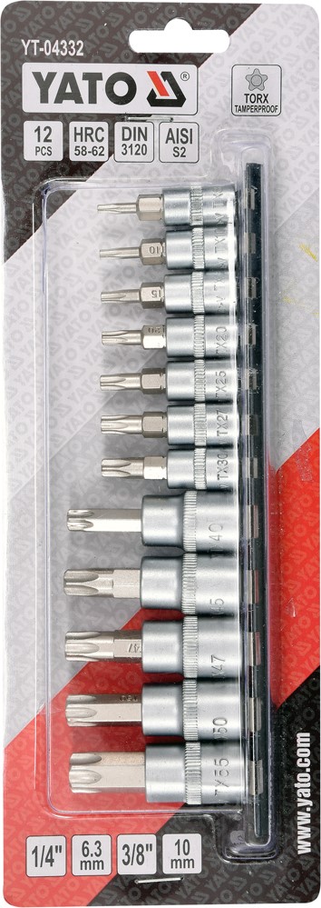 SADA TORX SECUR KLÍČŮ NA LIŠTĚ, 1/4, 3/8, 12 KS